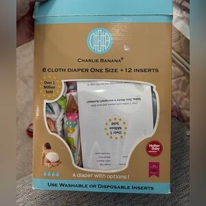 NIB Charlie Banana Hybrid Reusable One Size Baby Cloth Diaper 6 Pack/12 inserts